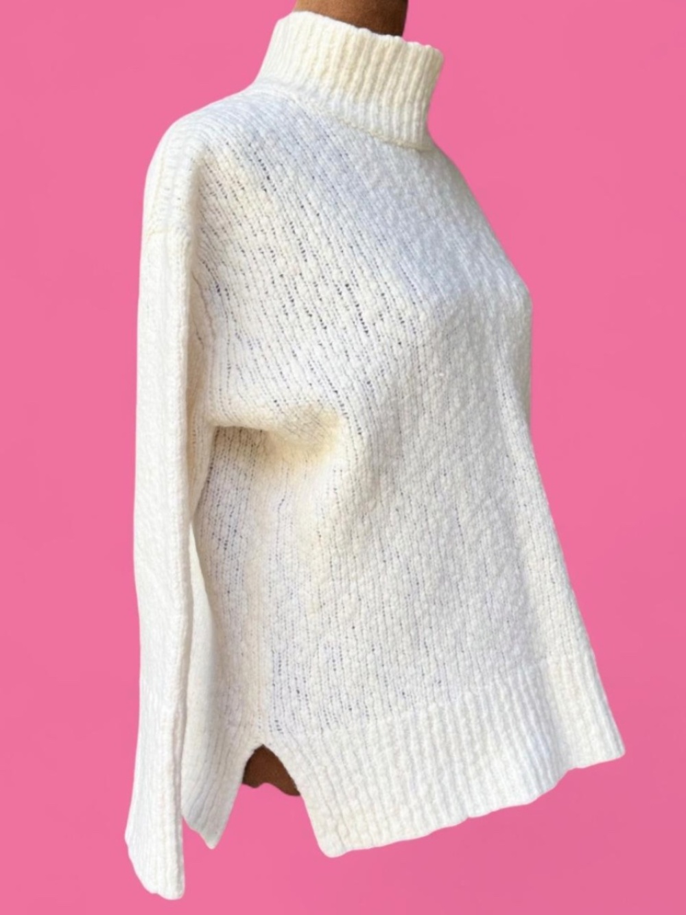 Nordstrom Vince Wool Blend Turtleneck Cream Tunic Sweater w/ Side Slit Size L